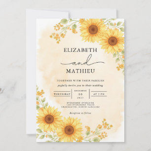 Invitation Mariage de l'angle floral jaune soleil