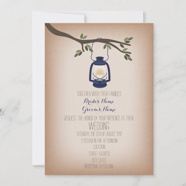 Invitation Mariage de lanterne de camping bleu inspiré par Ca (Devant)
