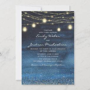 Invitation Mariage de lanterne Parties scintillant bleu or