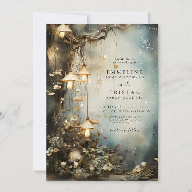 Invitation Mariage de lanternes à pendage de forêt enchantées (Devant)