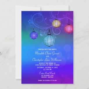 Invitation Mariage de lanternes en papier brillant bleu viole