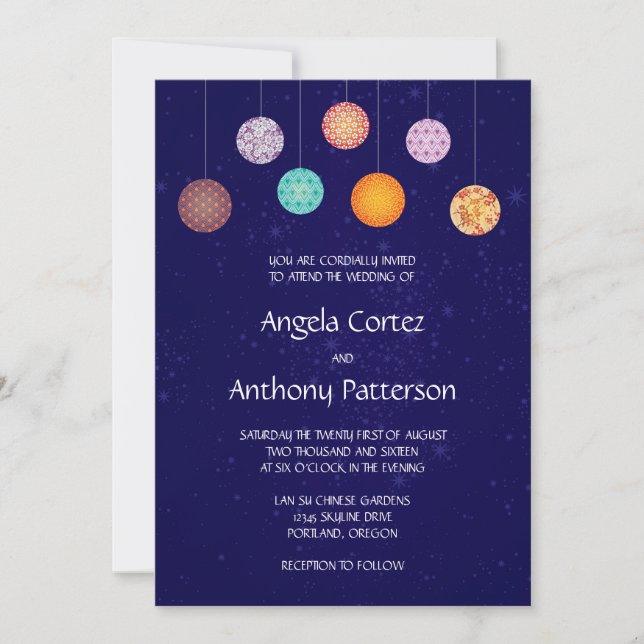 Invitation Mariage de lanternes en papier Motif chinois color (Devant)