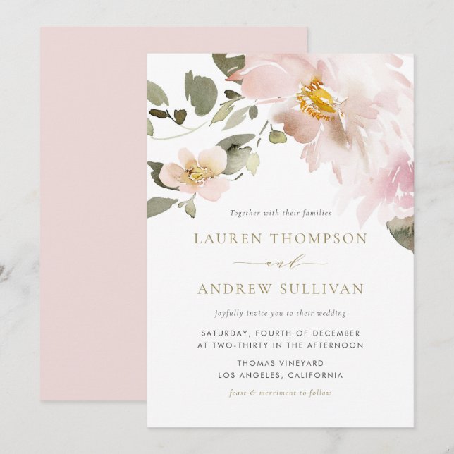 Invitation Mariage de l'aquarelle féminine (Devant / Derrière)