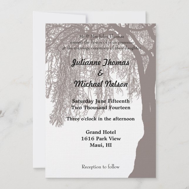 Invitation Mariage de l'arbre à saule de pleurs (Devant)