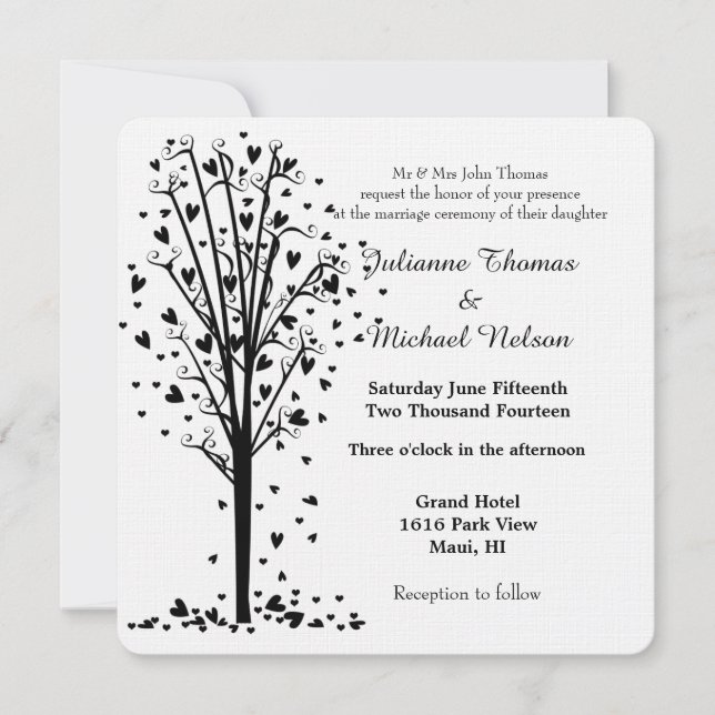 Invitation Mariage de l'arbre des Coeurs romantiques (Devant)