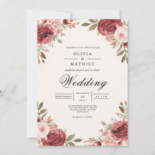 Invitation Mariage de l'Arc Botanique Rose de Bourgogne