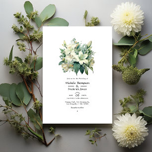 Invitation Mariage de l'automne floral blanc cassé et vert ch