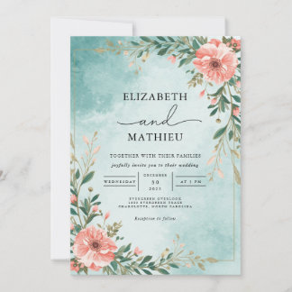 Invitation Mariage de lavage à l'aqua floral à la broche Dust