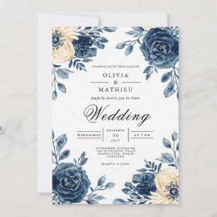 Invitation Mariage de lavage floral de la marine