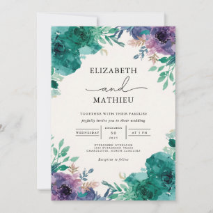 Invitation Mariage de lavage Turquoise profond