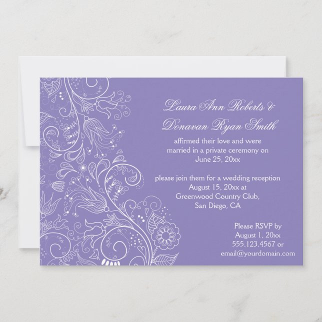 Invitation Mariage de lavande à fleurs blanches croquées (Devant)
