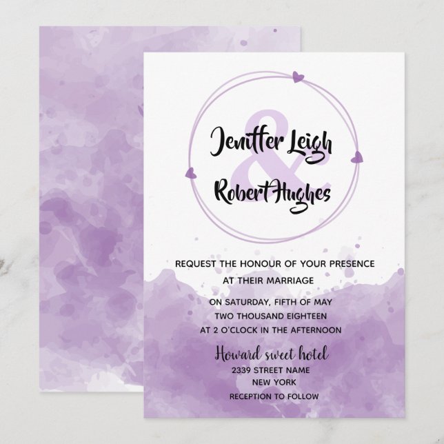 Invitation Mariage de lavande arrière - plan aquarelle (Devant / Derrière)