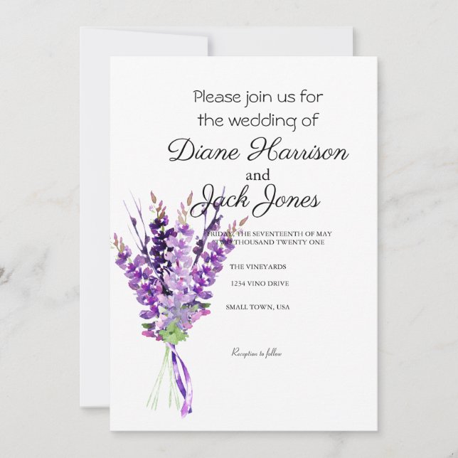 Invitation Mariage de lavande couleur d'eau violet (Devant)