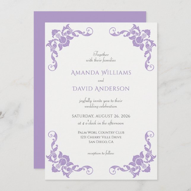 Invitation Mariage de lavande de Lilac (Devant / Derrière)
