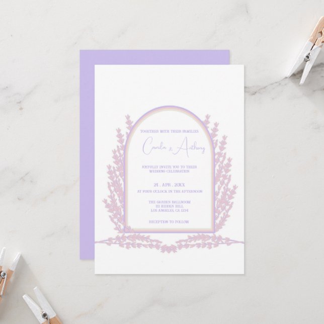 Invitation Mariage de lavande rose florale Boho (Devant/Arrière en situation)