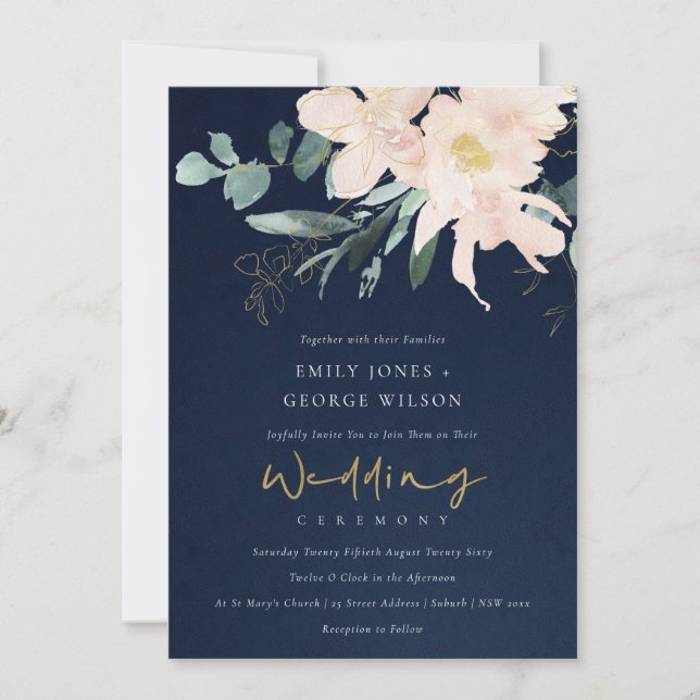 INVITATION MARIAGE DE LAVE DE COULEUR D'EAU FLEURIE BLANC MAR (Devant)