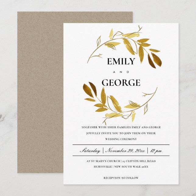Invitation Mariage DE LAVE EN COULEUR D'EAU JAUNE POUR FOLIAG (Devant / Derrière)