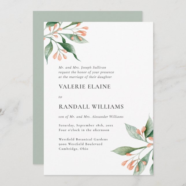 Invitation Mariage de l'écriture formelle florale simple (Devant / Derrière)