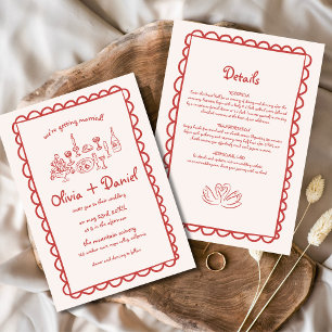 Invitation Mariage de l'écriture manuscrite rouge funky tiré 