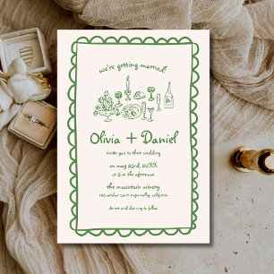 Invitation Mariage de l'écriture manuscrite verte dessinée à
