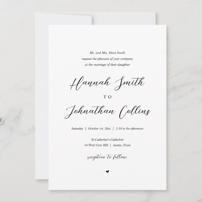 Invitation Mariage de l'église de mariée et de mariée, parent (Devant)