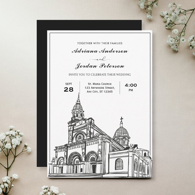 Invitation Mariage de l'église noire et blanche (Créateur téléchargé)
