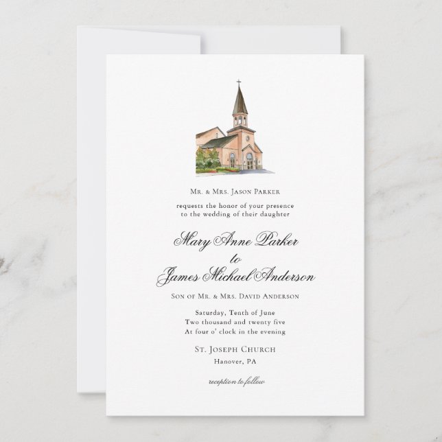 Invitation Mariage de l'église religieuse (Devant)