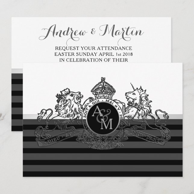 Invitation Mariage de l'emblème de Lion blanc blanc blanc bla (Devant / Derrière)