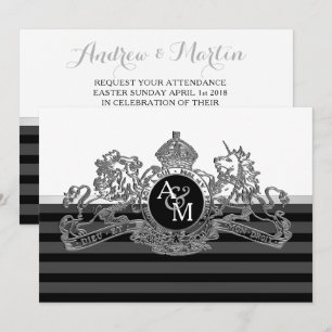 Invitation Mariage de l'emblème de Lion blanc d'argent noir