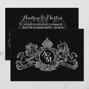 Invitation Mariage de l'emblème du lion d'argent noir Unicorn