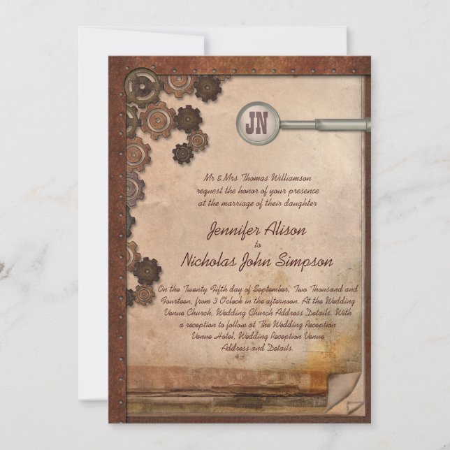 Invitation Mariage de l'ensemble d'écriture mécanique Steampu (Devant)