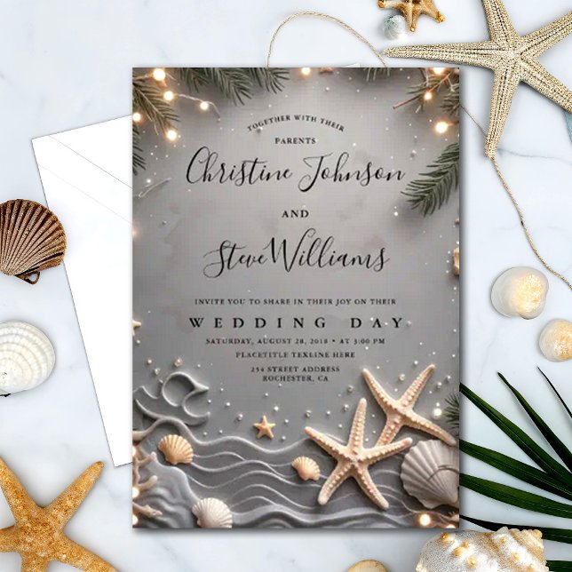 Invitation Mariage de l'étoile de poisson de plage Silver Tro (Créateur téléchargé)