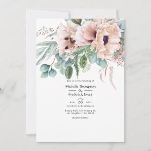 Invitation Mariage de l'eucalyptus rose bohème