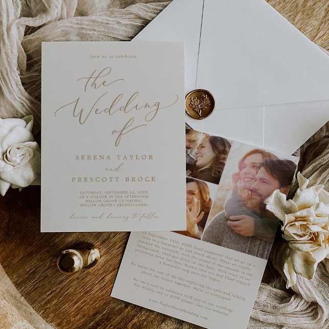Invitation Mariage de l'histoire de proposition Gold et Cream (Créateur téléchargé)