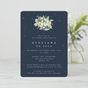 Invitation Mariage de l'hiver Navy Snowberry + Eucalyptus