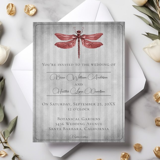 Invitation Mariage de libellules à bijoux rouges (Red Jeweled Dragonfly Wedding Invitation)