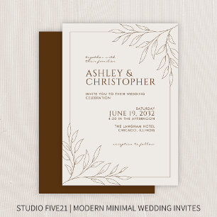 Invitation Mariage de ligne Brown en noyer moderne