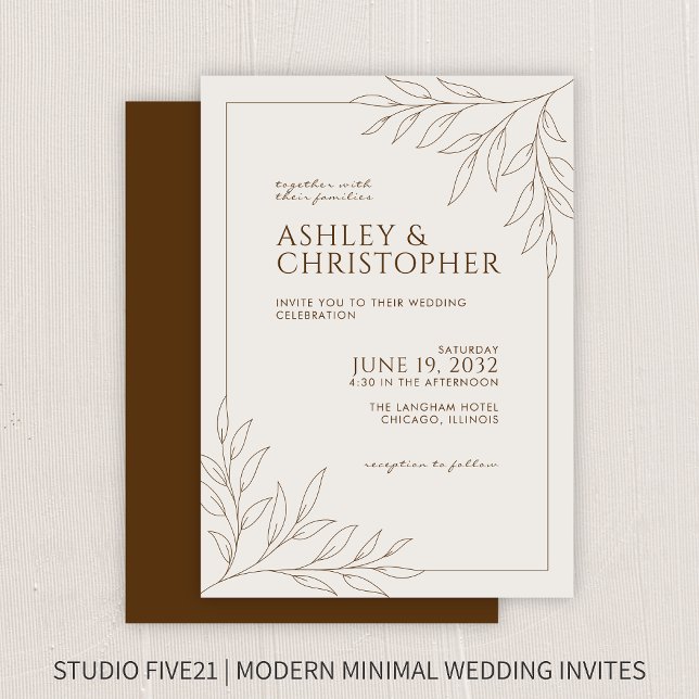 Invitation Mariage de ligne Brown en noyer moderne (Créateur téléchargé)