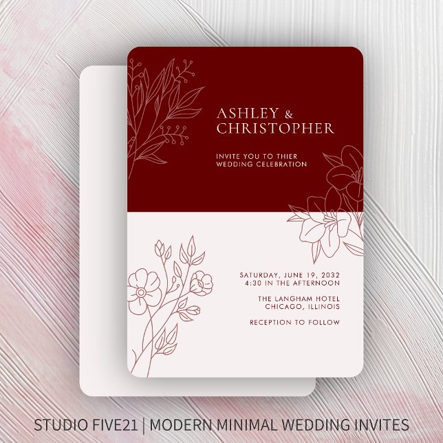 Invitation Mariage de ligne en feuillage rouge Crimson minima (Créateur téléchargé)
