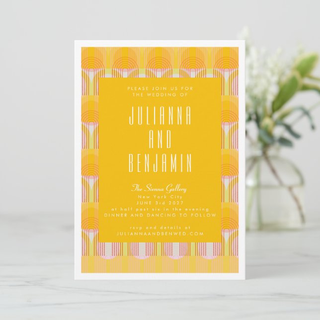Invitation Mariage de lignes géométriques jaunes modernes du  (Debout devant)