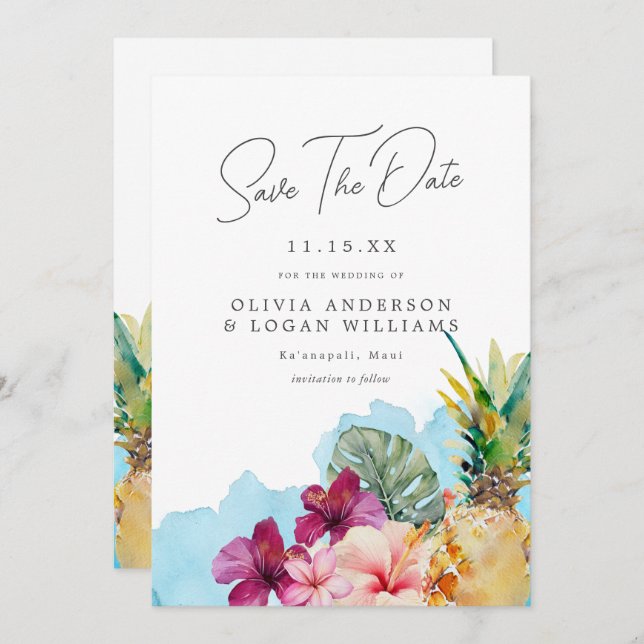 Invitation Mariage de l'île botanique tropicale Enregistrer l (Devant / Derrière)