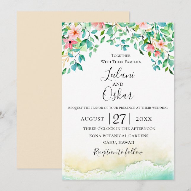 Invitation Mariage de l'île de corail botanique (Devant / Derrière)