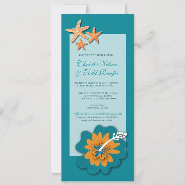 Invitation Mariage de l'île de destination des poissons étoil (Devant)