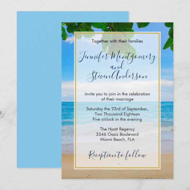 Invitation Mariage de l'île de vacances Tropical Beach (Devant / Derrière)