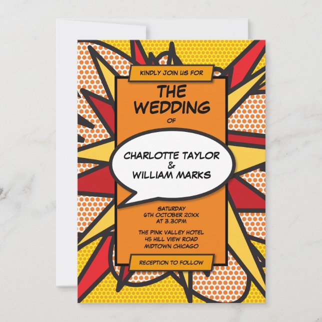 Invitation Mariage de livres de bandes dessinées géométriques (Devant)