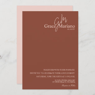 Invitation Mariage de logo de script rose Brown monogramme