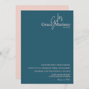 Invitation Mariage de logo Monogramme bleu rose