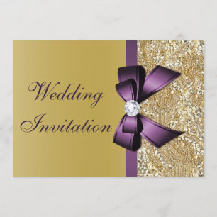 Invitation Mariage de l'or de Faux Gold Sequins Purple Bow