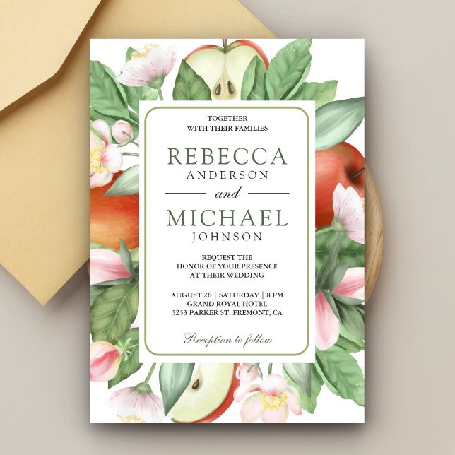 Invitation Mariage de l'Orchard Botanique Floral Red Apple (Créateur téléchargé)