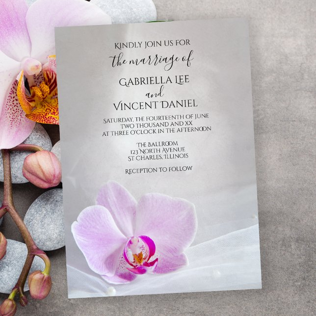 Invitation Mariage de l'orchidée rose et du voile blanc (Créateur téléchargé)